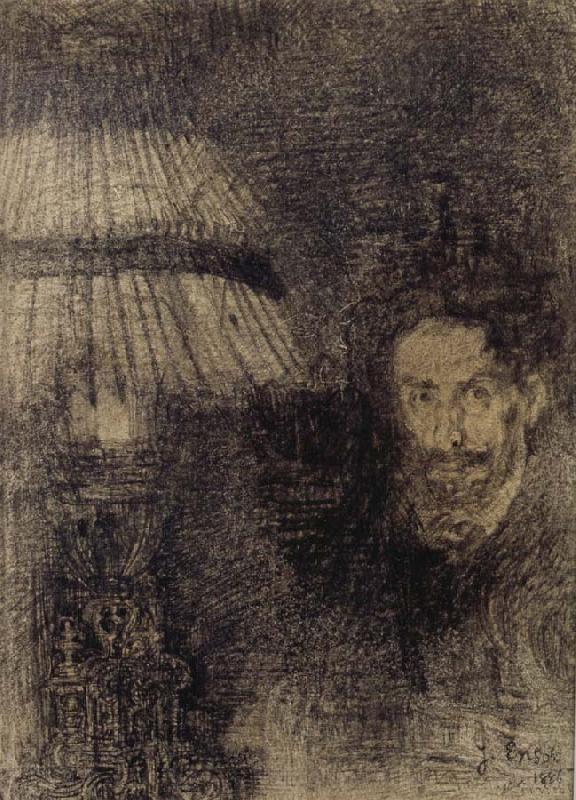 James Ensor Self-Portrait by Lamplight or In the Shadow Germany oil painting art